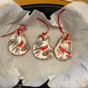 Cardinal Oyster Shell Christmas Ornaments with Gold Trim